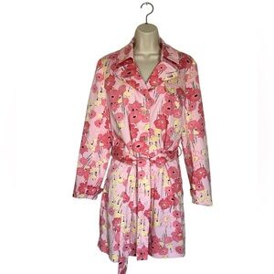 Apostrophe Pink and Red Trench Coat with Vibrant Floral Pattern